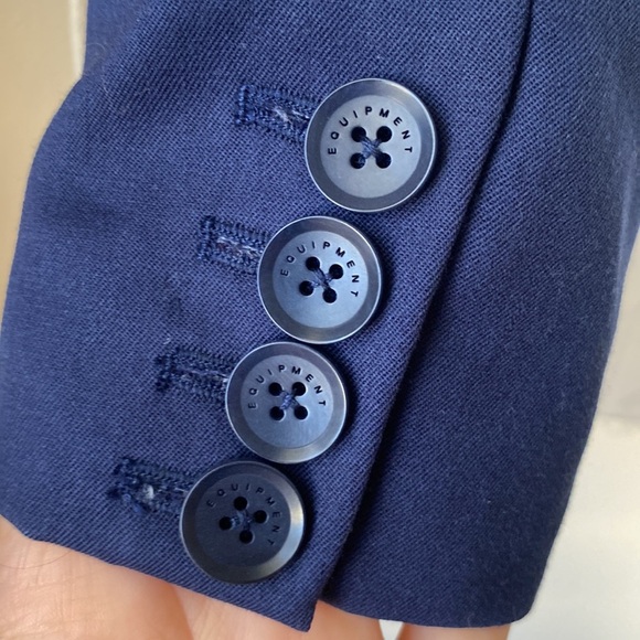 Equipment Femme White & Navy Wool-Blend Blazer Jacket | Size 2 - Picture 14 of 15